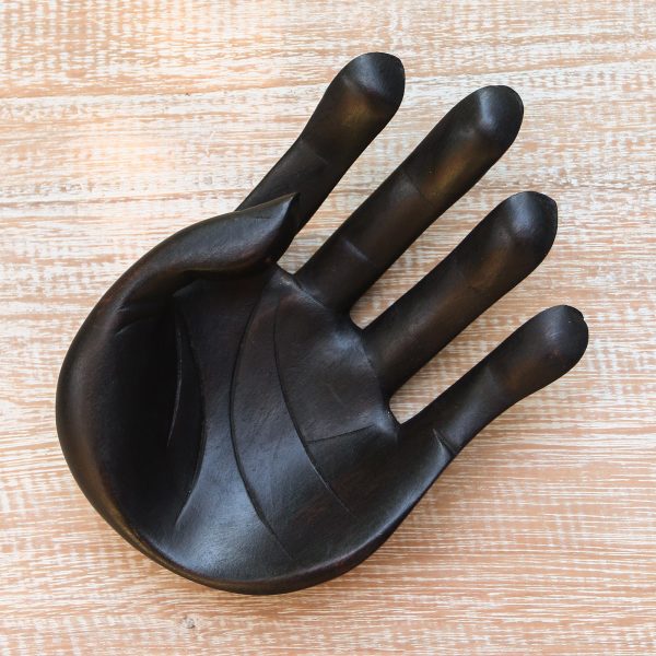 Black Palm Hand-Carved Wood Sculpture of a Hand in Black from Indonesia For Sale