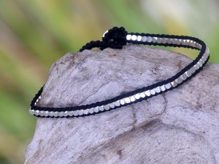 Black Moonlight Path Hand Knotted Black Bracelet with Sterling Silver Beads Online