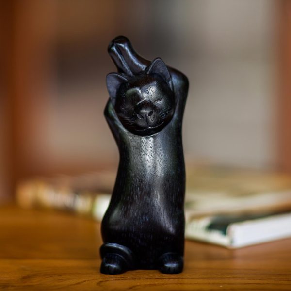 Black Cat Stretch Wood sculpture Online Sale