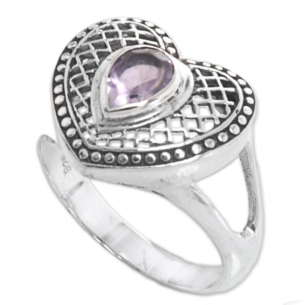 Bali Heart in Purple Sterling Silver Amethyst Heart Cocktail Ring from Indonesia Online Hot Sale