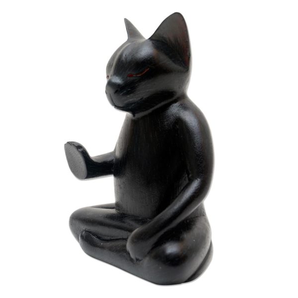 Black Cat Meditates Wood Statuette of Black Cat Meditating Discount