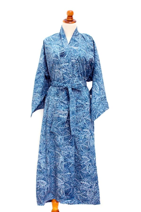 Blue Forest Artisan Crafted Long Batik Cotton Robe for Women Discount