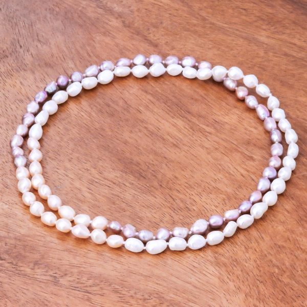 Blissful Woman in Pink Cultured Pearl Beaded Long Necklace in Pink from Thailand For Cheap