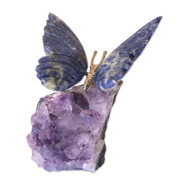 Blue Morpho Butterfly Petite Sodalite and Amethyst Morpho Butterfly Sculpture Online Sale