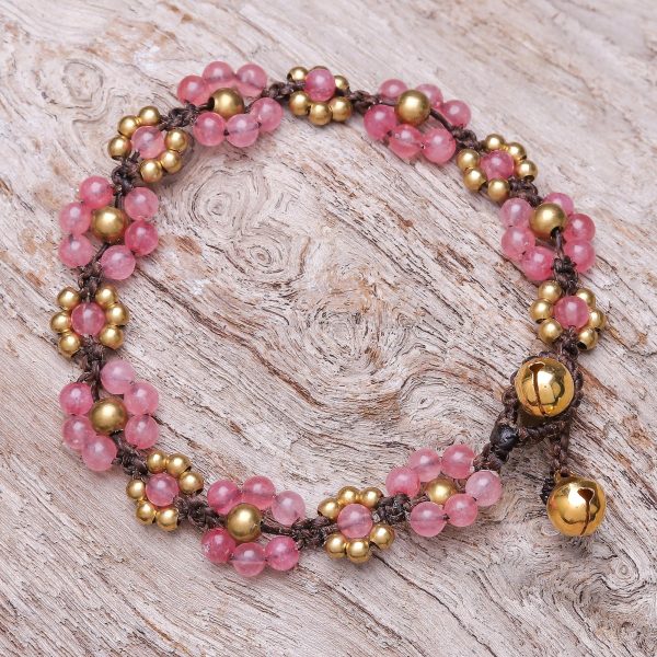 Blooming with Love Pink Quartz Beaded Macrame Bracelet from Thailand Cheap