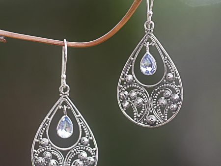 Bali Crest Sterling Silver and Blue Topaz Dangle Earrings For Cheap