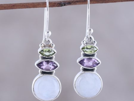 Peaceful Dazzle Multi-Gemstone Dangle Earrings from India For Sale