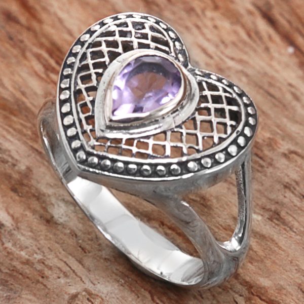 Bali Heart in Purple Sterling Silver Amethyst Heart Cocktail Ring from Indonesia Online Hot Sale