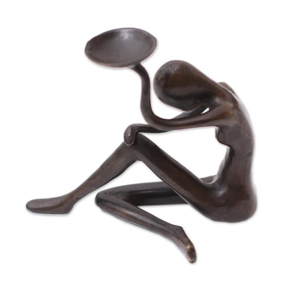 Ballet Bowl Balinese Antiqued Bronze Figurine with a Bowl Online Hot Sale