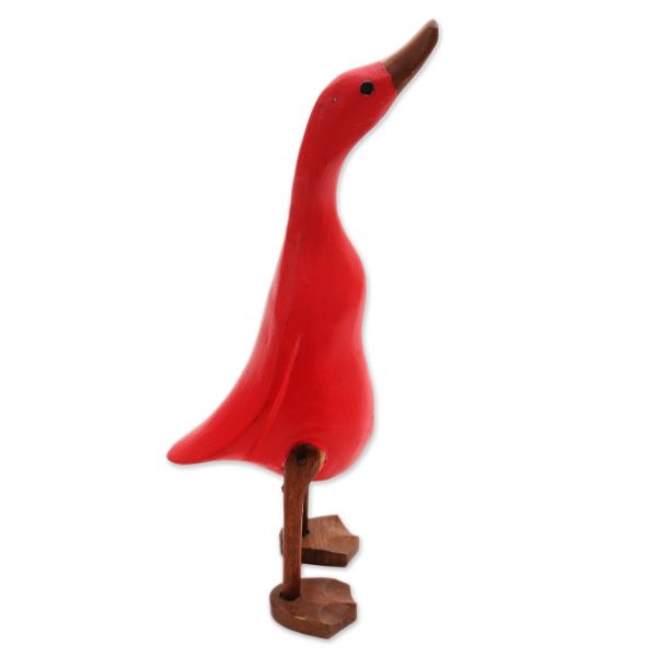 Barefoot Duck Acacia Wood and Bamboo Root Duck Sculpture in Red from Bali Supply