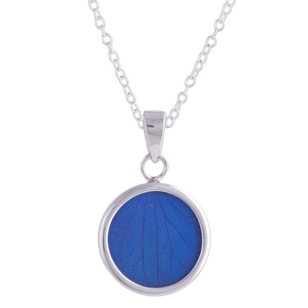 Blue Eden Sterling Silver and Natural Leaf Necklace in Blue from Peru For Discount