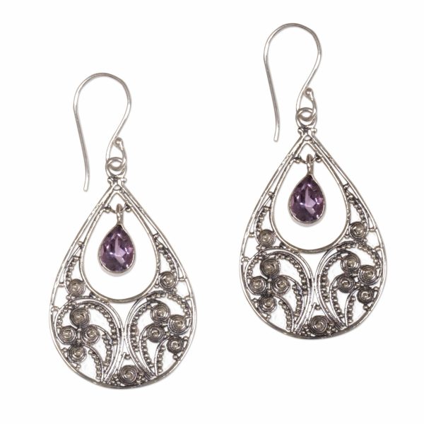 Bali Crest Amethyst and Sterling Silver Dangle Earrings For Cheap