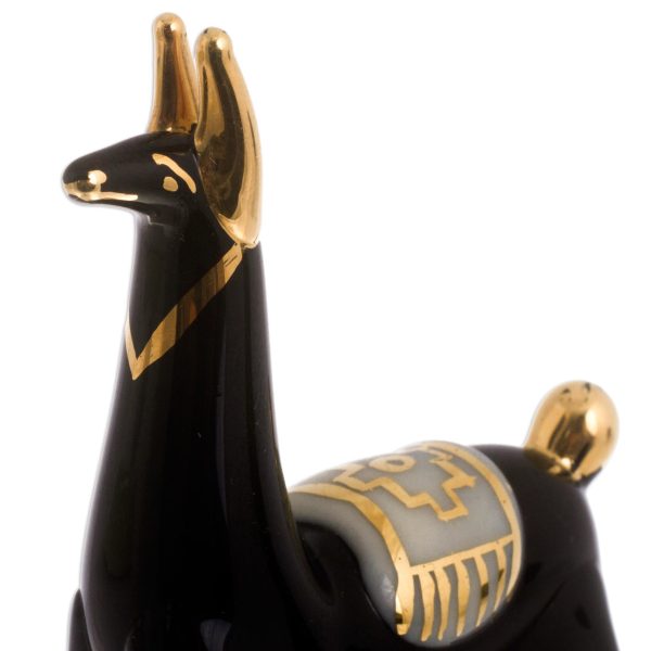 Black Llamas of the Andes Set of 4 Black Glass Llama Figurines with Gilded Accents For Discount