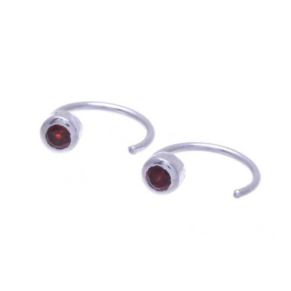 Back to Front Petite Thai Sterling Silver Half Hoop Earrings with Garnets Supply