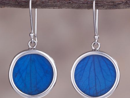 Blue Eden Sterling Silver and Natural Leaf Earrings in Blue from Peru Online Sale