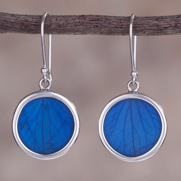 Blue Eden Sterling Silver and Natural Leaf Earrings in Blue from Peru Online Sale