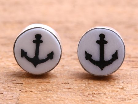 Black Anchor Anchor Motif Bone Stud Earrings from Bali Cheap