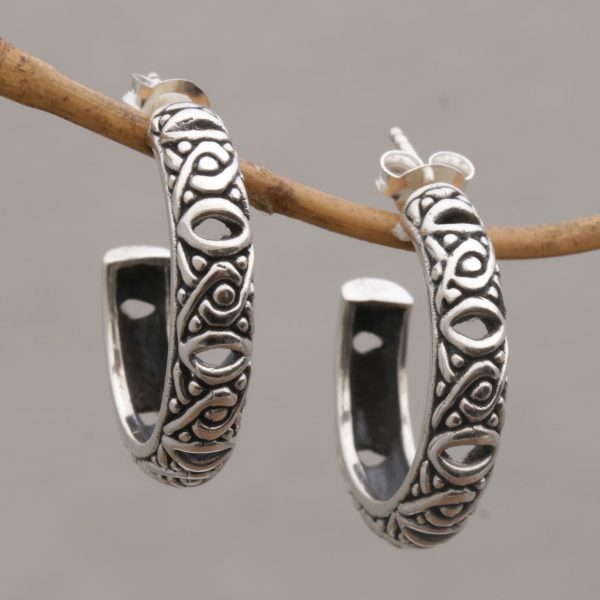 Bali Weave Sterling Silver Half-Hoop Earrings from Bali Discount