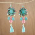 Ballroom Chic in Aqua Pink Quartz Blue Calcite Beaded Oval Tassel Dangle Earrings Online Sale