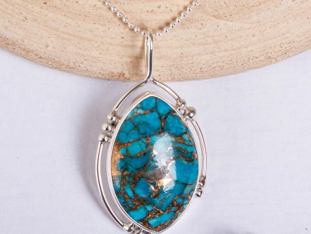 Wintry Eye Composite Turquoise and Taxco Silver Pendant Necklace Fashion