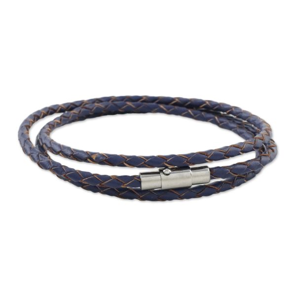 Blue Charm Leather Wrap Bracelet in Blue (23 in.) from Thailand Online Sale