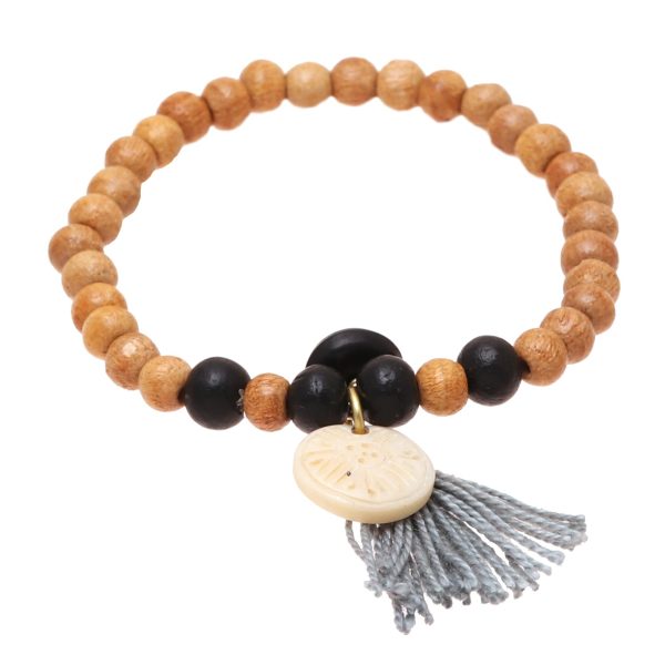 Blissful Bohemian Bone Beaded Stretch Bracelet from India For Discount