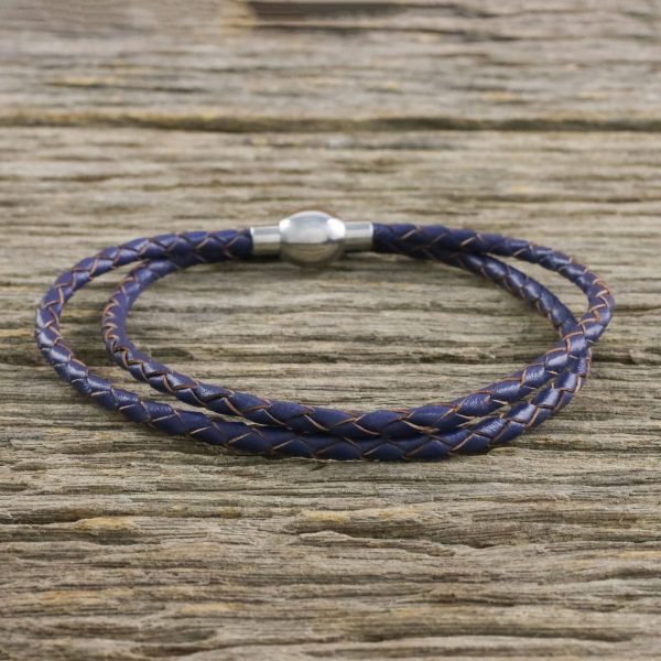 Blue Charm Leather Wrap Bracelet in Blue (15 in.) from Thailand Hot on Sale