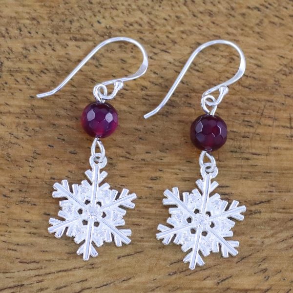 Winter Wonderland Sterling Silver Snowflake Earrings with Chalcedony Supply