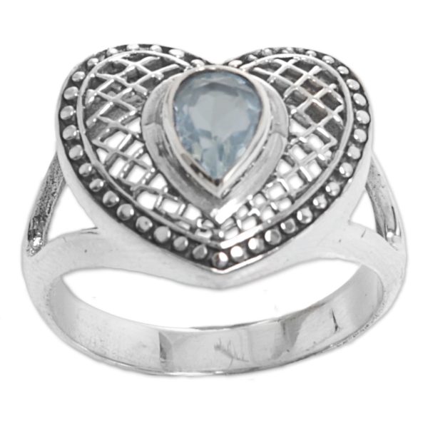 Bali Heart in Blue Sterling Silver Blue Topaz Heart Cocktail Ring Indonesia Online now