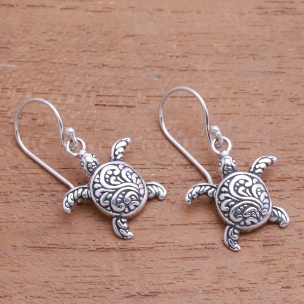 Baby Turtles Sterling Silver Sea Turtle Dangle Earrings from Bali Fashion