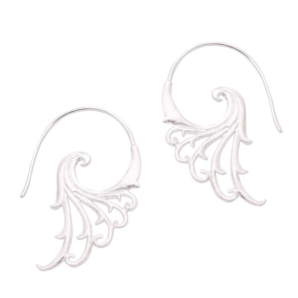 Angelic Wings Curling Motif Sterling Silver Half-Hoop Earrings from Bali Sale