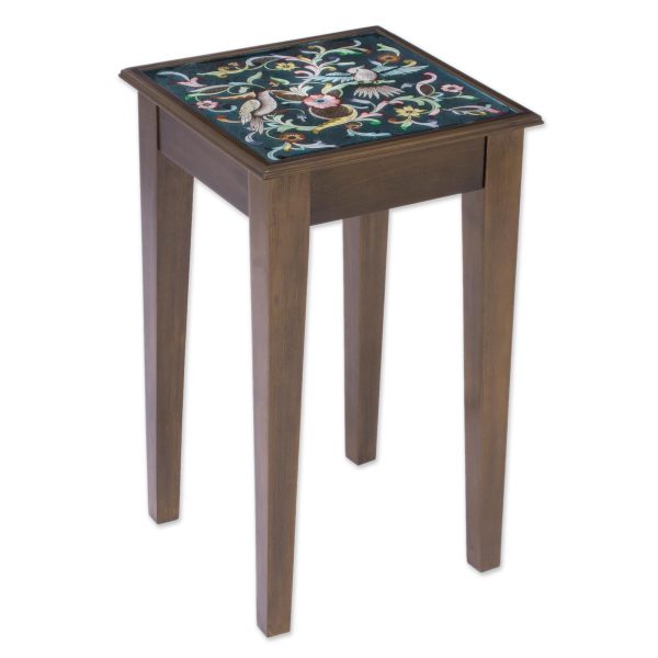 Birds in the Heavens Hand Painted Glass Top Wood Accent Table Online now