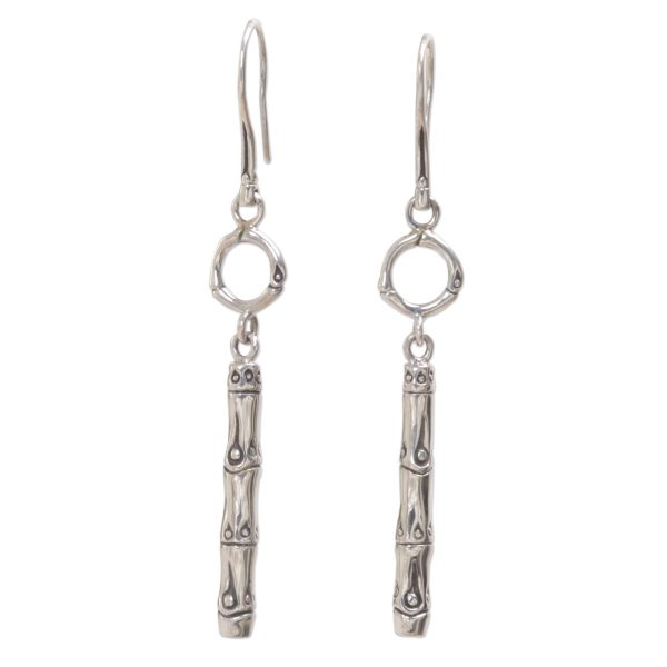 Bamboo Stalk Engraved Bamboo Motif 925 Sterling Silver Dangle Earrings Online Sale