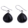 Betel Leaf Hand Made Sterling Silver Onyx Dangle Earrings from India Cheap