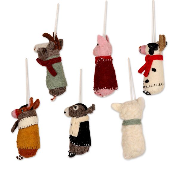 Barnyard Bunch Embroidered Wool Animal Holiday Ornaments (Set of 6) For Cheap