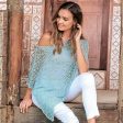 Aqua Sanur Shade Lightweight Hand Crocheted Poncho in Aqua from Bali on Sale