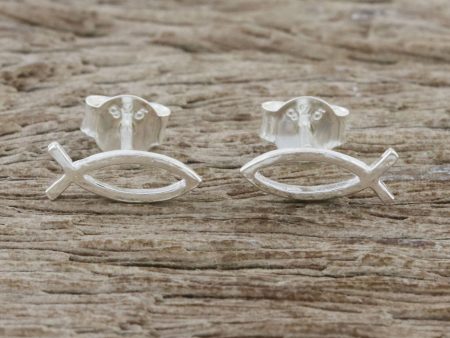 Age of the Fish Christian Fish Sterling Silver Stud Earrings from Thailand Sale