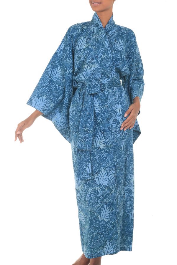 Blue Forest Artisan Crafted Long Batik Cotton Robe for Women Discount