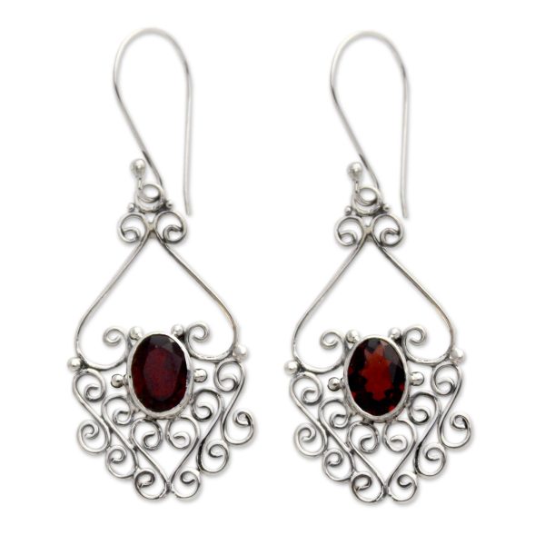 Bali Dynasty Sterling Silver and Garnet Dangle Earrings Online