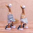 Beachside Ducks Bamboo Root and Wood Duck Beach Goer Sculptures (Pair) For Sale