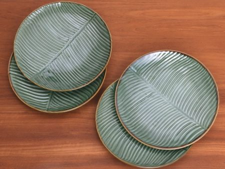 Banana Vibes Ceramic Banana Leaf Dessert Plates (Set of 4) from Bali Supply