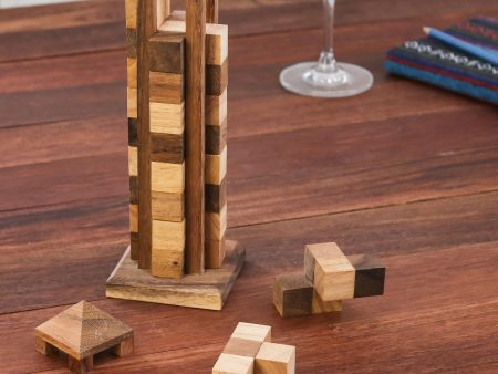 Babylon Tower Hand Made Wood Tower Puzzle Game from Thailand Cheap