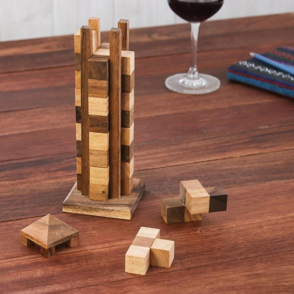 Babylon Tower Hand Made Wood Tower Puzzle Game from Thailand Cheap