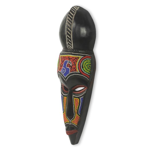 Anuli Unique Hand Beaded Wood African Decorative Mask Online now