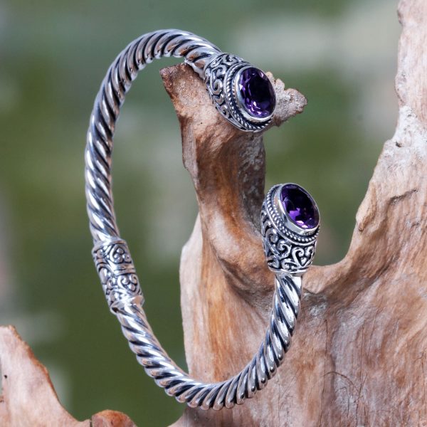 Bali Splendor Bali Jewelry Sterling Silver Cuff Bracelet with Amethyst Supply