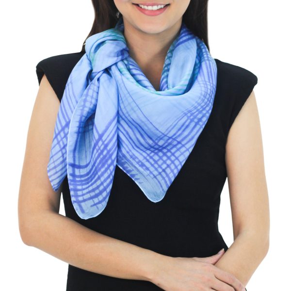 Blue Plaid Thai Blue and Green Square 100% Silk Hand Dyed Scarf Online Hot Sale