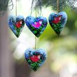 Birds in My Heart 4 Hand Painted Heart Ornaments with Scarlet Macaws Fashion