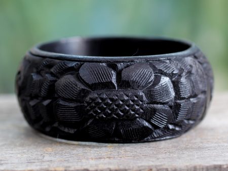 Black Sunflower Handmade Wood Bangle Bracelet Online now