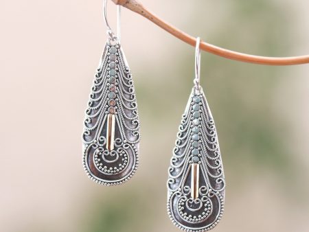 Balinese Culture Handmade Gold Accented Sterling Silver Dangle Earrings Fashion