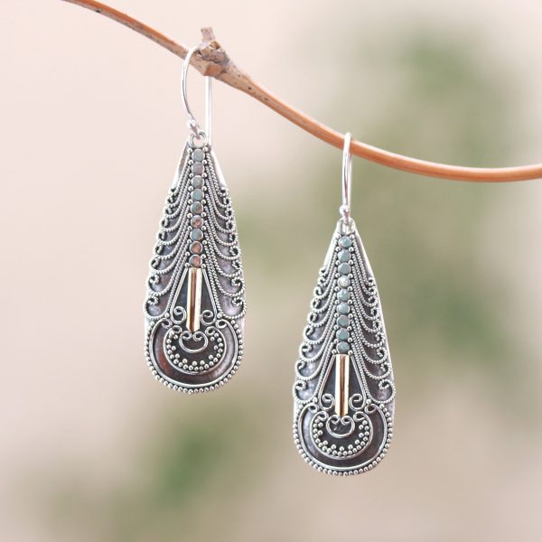 Balinese Culture Handmade Gold Accented Sterling Silver Dangle Earrings Fashion